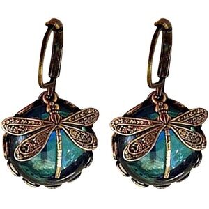Elegant Dragonfly Earrings with Teal Accents